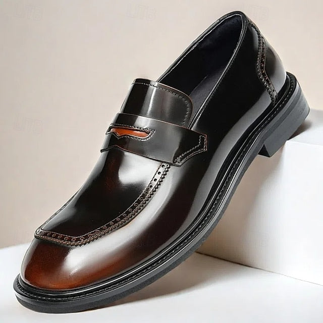 Men's Black Slip-On Premium Decorative Loafers with Cowhide