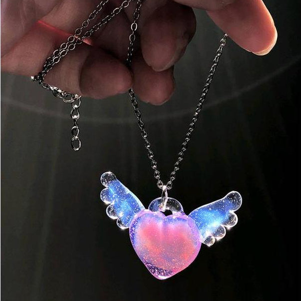 Pretty Pink Angel Heart with Wings Necklace Glass - Heartzcore