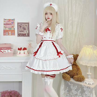 Anna White Red Nurse Maid Dress ON651 MK Kawaii Store