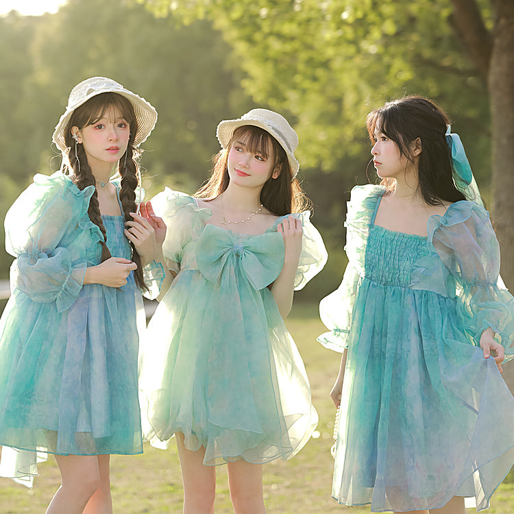 Cute Dreamy Girly Ocean Blue Ruffles Dress ON623 MK Kawaii Store