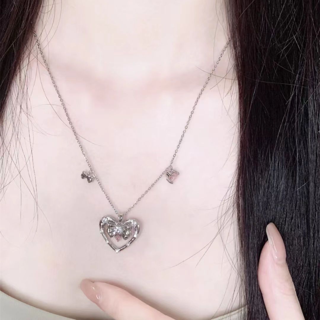 Heart Bow Diamond Necklace