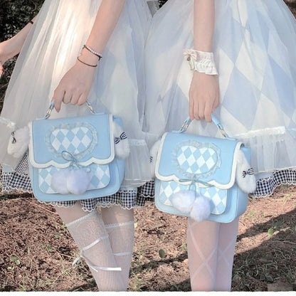 Kawaii Fluffy Bunny Ears Blue Lolita Backpack ON643 MK Kawaii Store