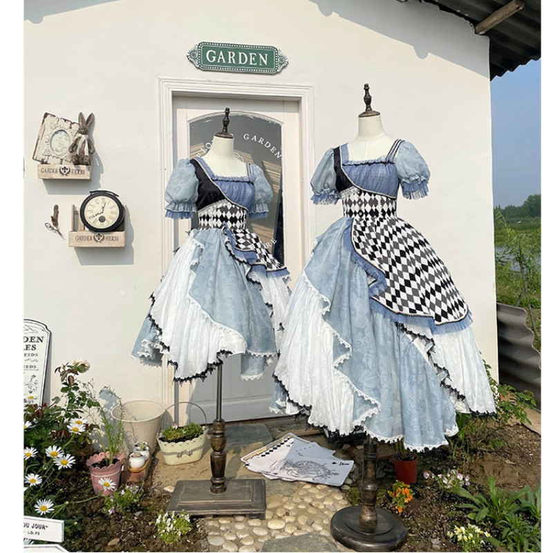 Alice In Wonderland Asymmetrical Retro Lolita Dress ON801 KawaiiMoriStore