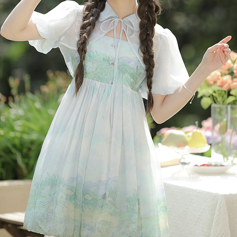 Alice Sweet Soft Green Summer Gradient Dress ON631 KawaiiMoriStore