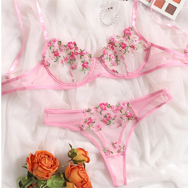 Sweet Pink Cute Floral Lingerie