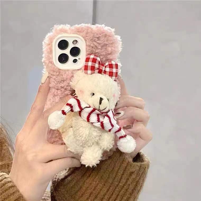 Scarf Bear Fuzzy Phone Case
