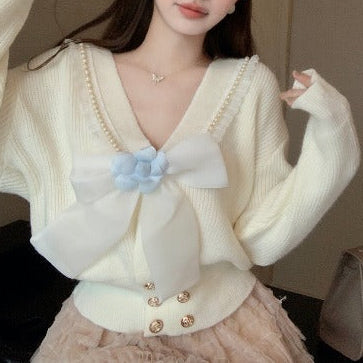 Big Bow Lady Sweater Cardigan MK Kawaii Store