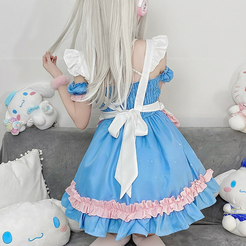 Lovely Candy Pink Blue Sweet Maid Dress ON655 MK Kawaii Store