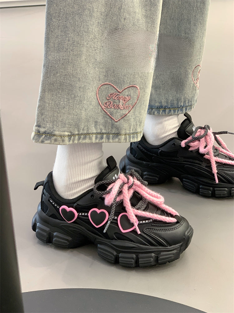 Black Pink Heart Sneakers Shoes Lovercore - Heartzcore MK Kawaii Store