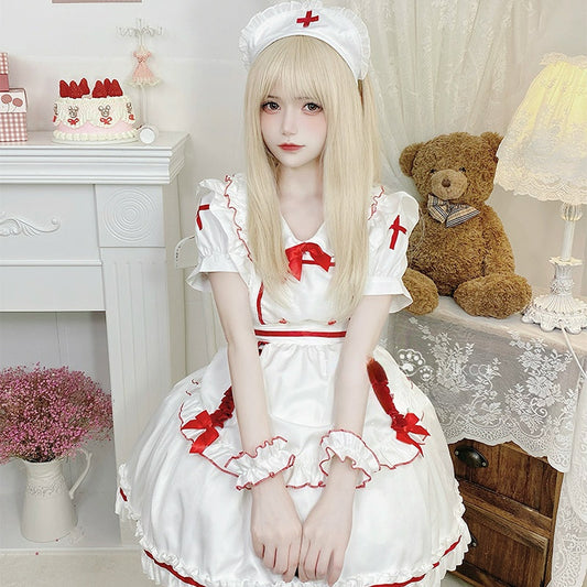 Anna White Red Nurse Maid Dress ON651 MK Kawaii Store