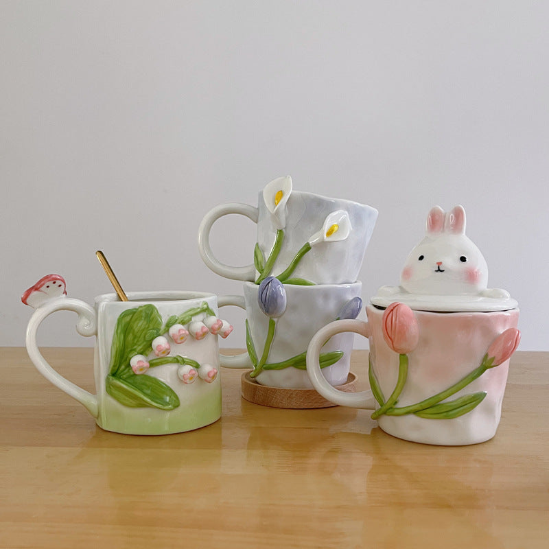 Tuplid Lily Flower Ceramic Mugs Kimi MK Kawaii Store