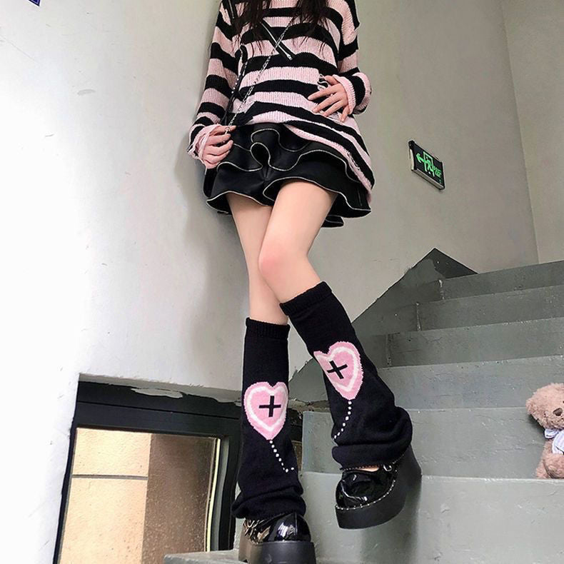 Pinky Goth Cross Girly Socks MK18699 Susan
