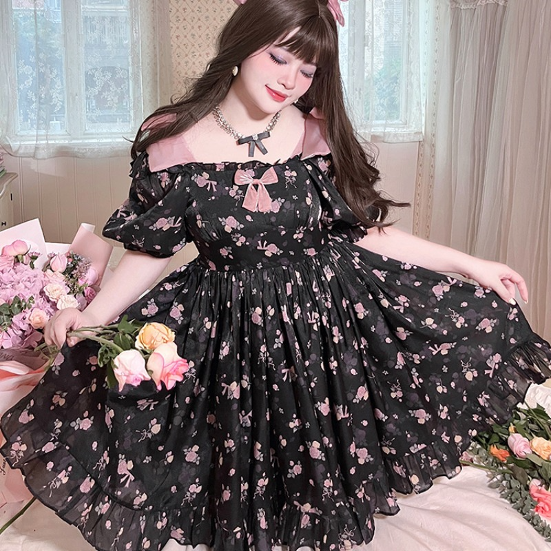 Princess Pink Roses Black Casual Lolita Dress ON803 KawaiiMoriStore
