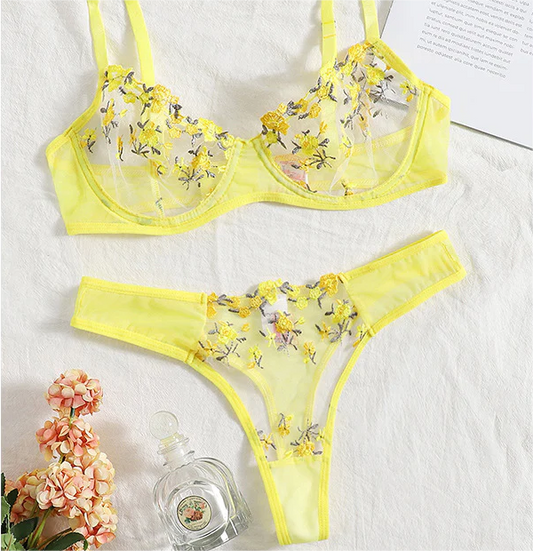 Sweet Yellow Cute Floral Lingerie MK Kawaii Store