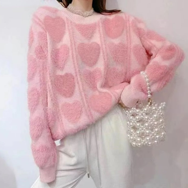 heart print oversized sweater - Cupcake MK Kawaii Store