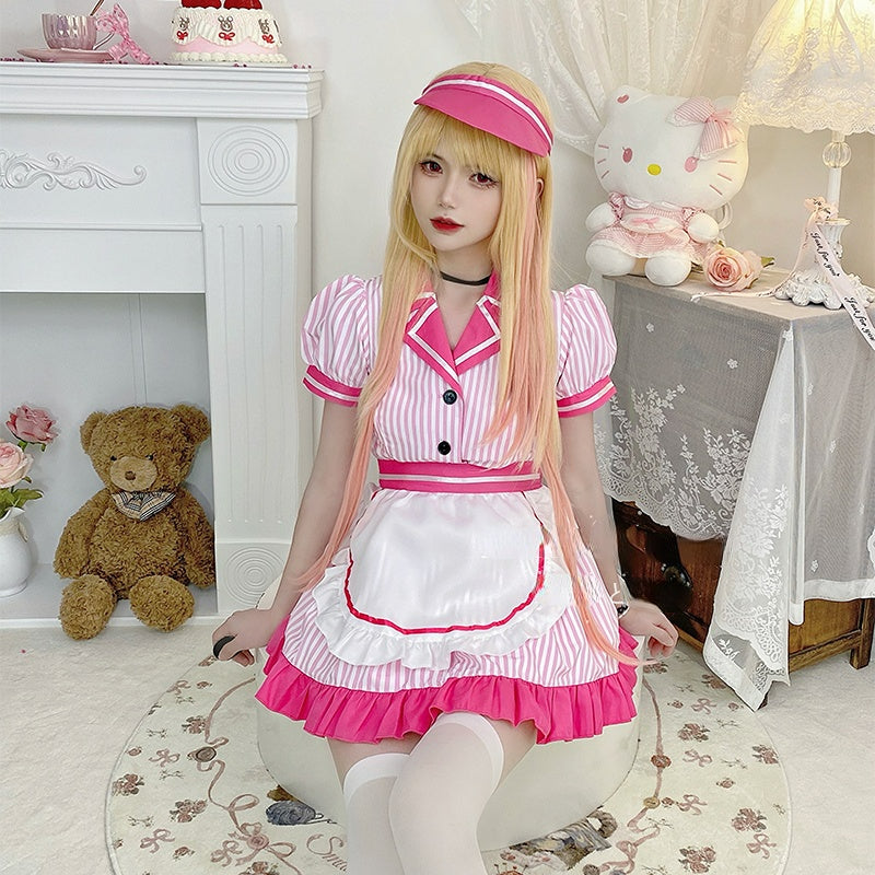 Kawaii My Dress-up Darling Kitagawa Marin Pink 80's Maid Dress ON648