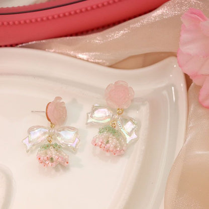 Rose Flower Bow Earrings - Heartzore MK Kawaii Store