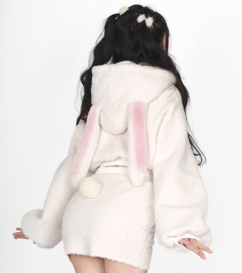 Bunny Hooded Top + Cute Bunny Mini Skirt - Heartzcore MK Kawaii Store