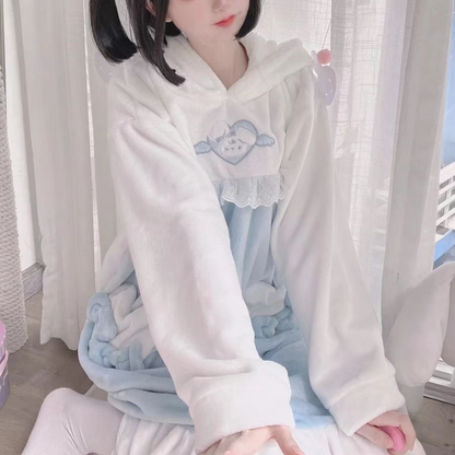 Kawaii White Blue Bunny Pajamas Homewear MK19206 KawaiiMoriStore