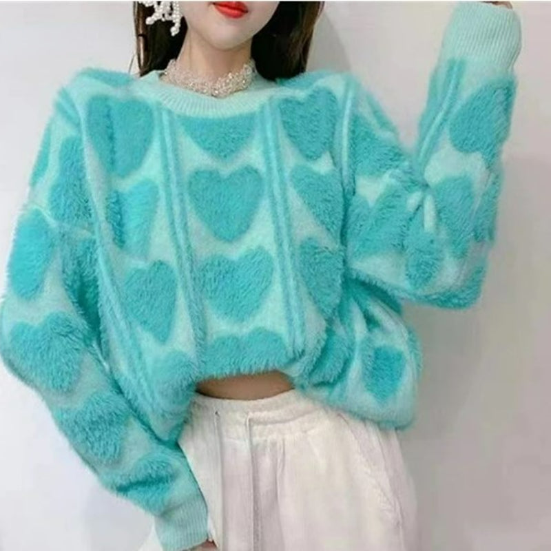 heart print oversized sweater - Cupcake MK Kawaii Store