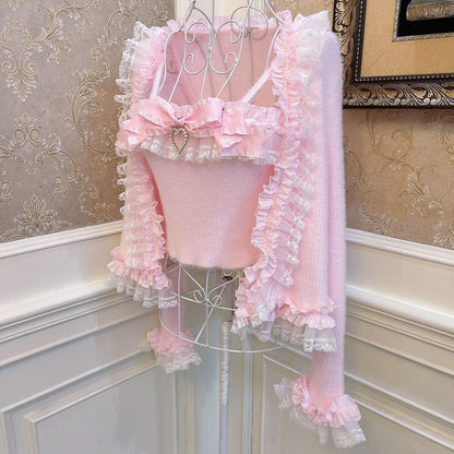 Pink Sweater Cardigan With Bow Short Sling Suit MK18732 Susan