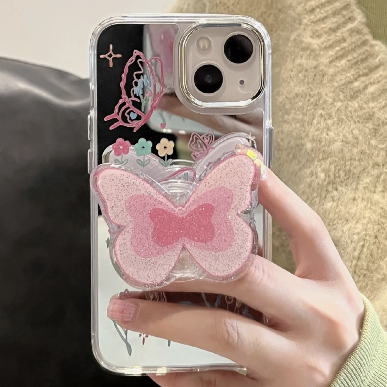 Cute Butterfly Mirror Phone Case - Kimi-MK18893