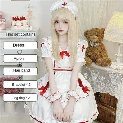 Anna White Red Nurse Maid Dress ON651 MK Kawaii Store