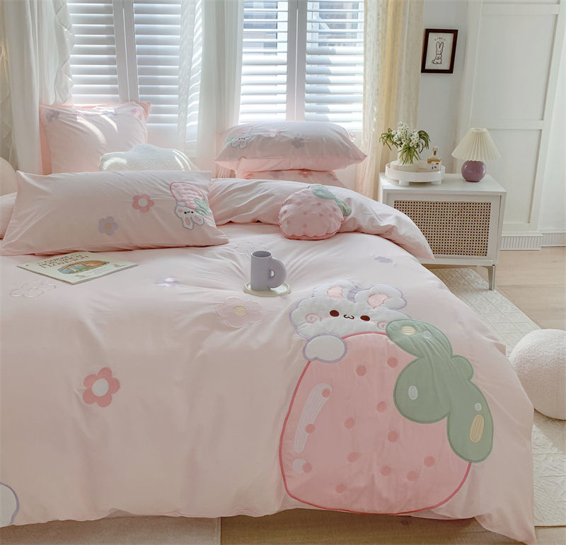 Strawberry Rabbit Four Piece Bed Set