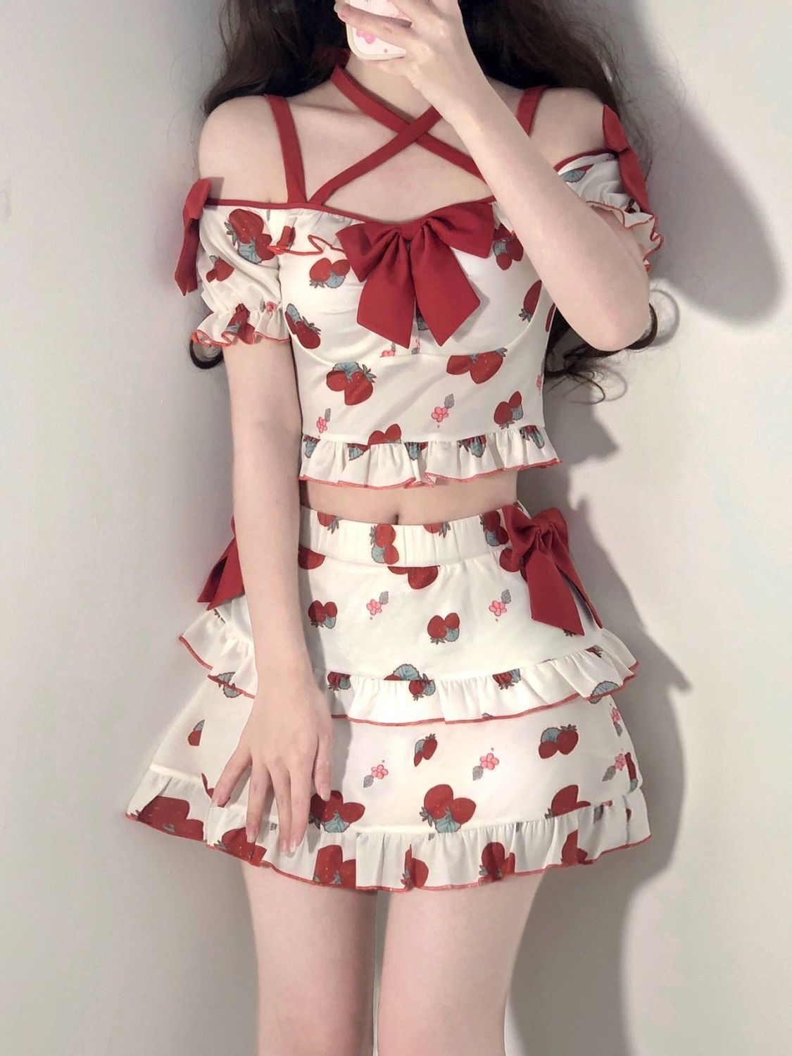 Strawberry Bow Skirt Suit