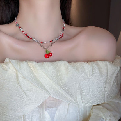 Glass Cherry Necklace  MK18880 Susan