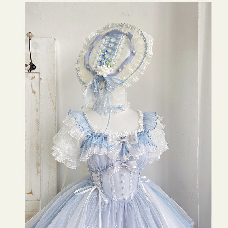 Blue Lily Vintage Style Lace-up Princess Lolita Dress ON810 MK Kawaii Store