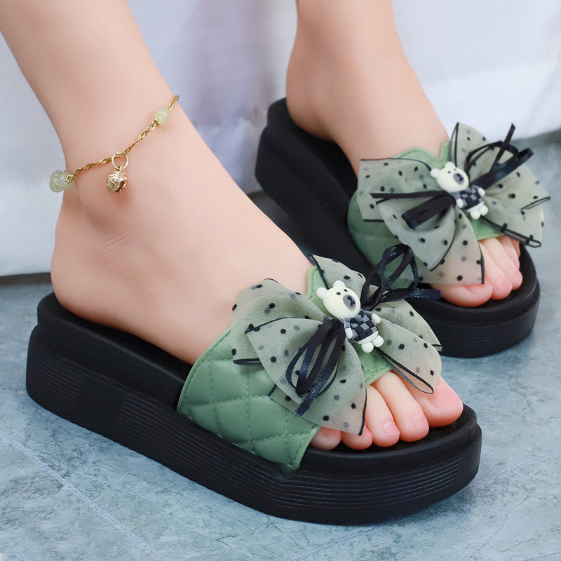 Cute Black Summer Bow with Bear Sandals ON882