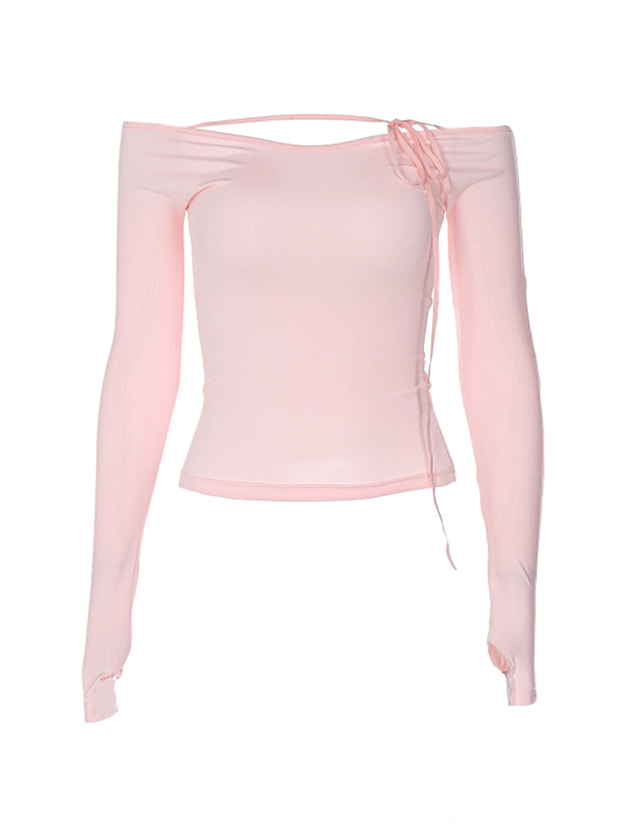 Pink Slim Long Sleeve Top Black Lace Up Cargo Pants Y2k - Heartzcore