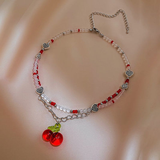 Glass Cherry Necklace  MK18880