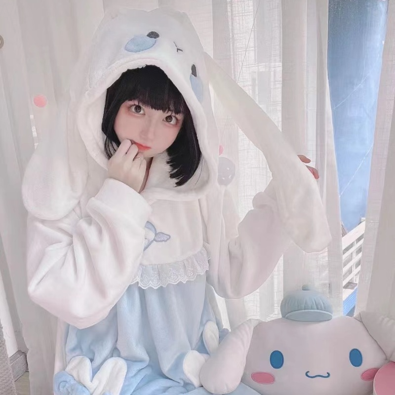 Kawaii White Blue Bunny Pajamas Homewear MK19206 KawaiiMoriStore