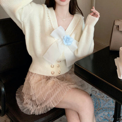 Big Bow Lady Sweater Cardigan MK Kawaii Store