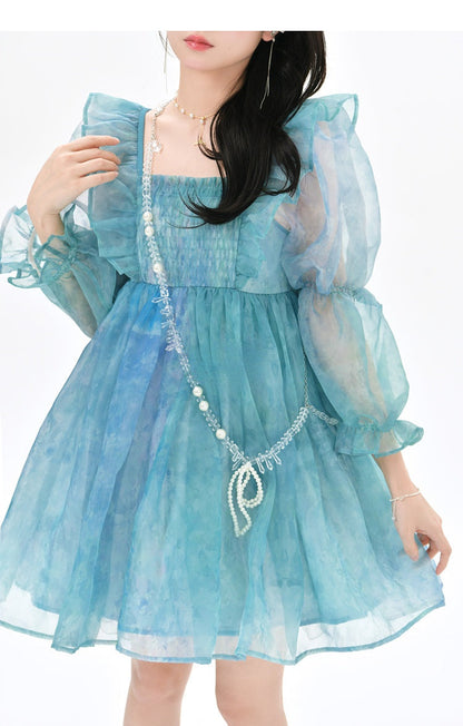 Cute Dreamy Girly Ocean Blue Ruffles Dress ON623 MK Kawaii Store