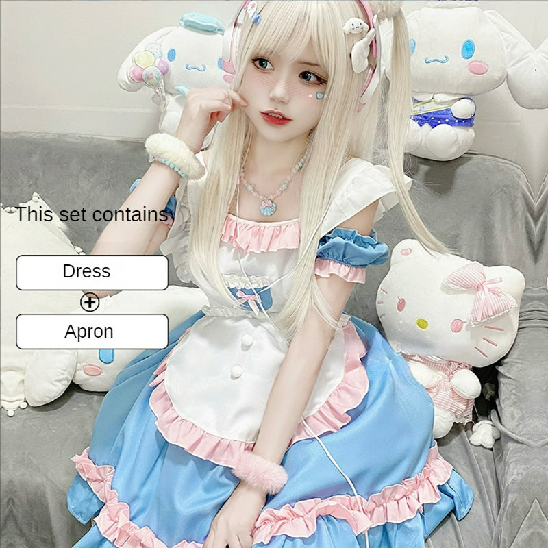 Lovely Candy Pink Blue Sweet Maid Dress ON655 MK Kawaii Store