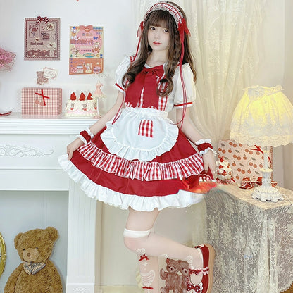 Sweet Red Lolita Cute Princess Maid Dress ON650 MK Kawaii Store