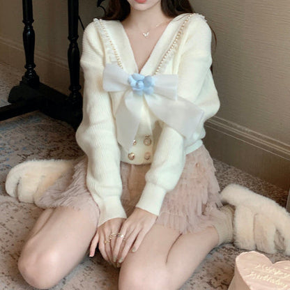 Big Bow Lady Sweater Cardigan MK Kawaii Store