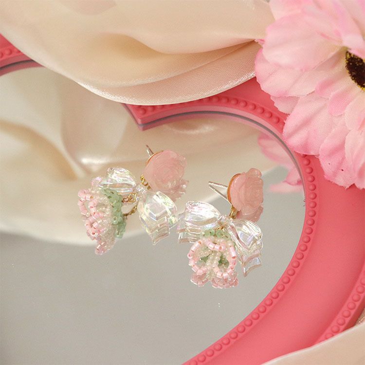 Rose Flower Bow Earrings - Heartzore MK Kawaii Store