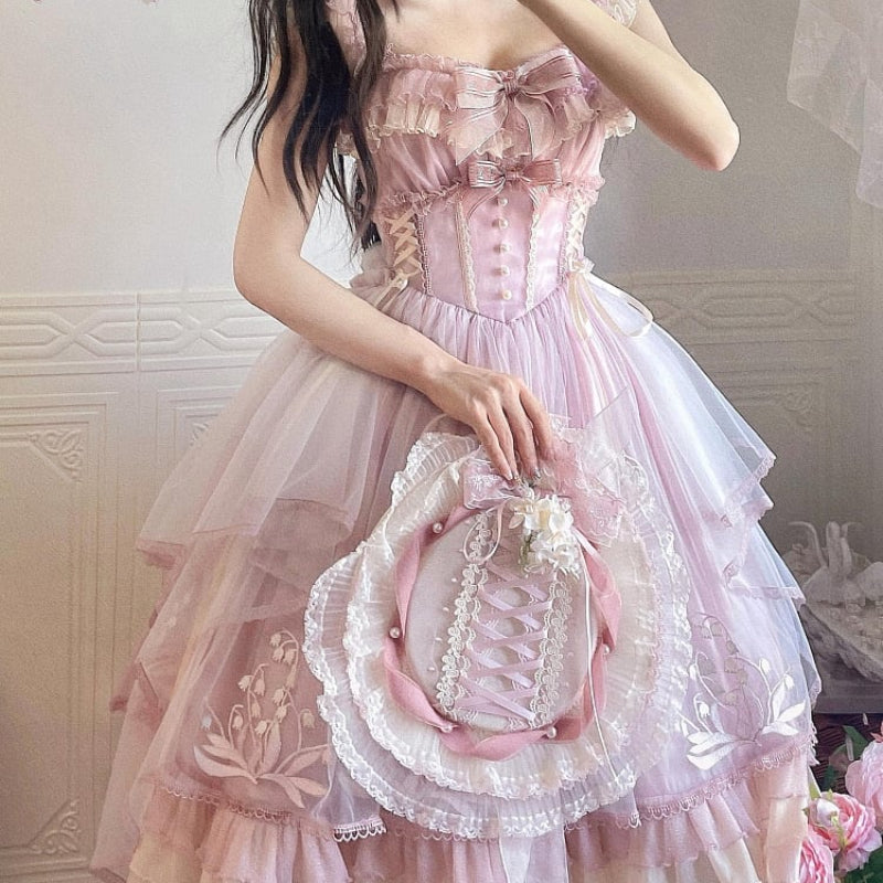 Pink Lily Vintage Style Lace-up Princess Lolita Dress ON809 Cospicky