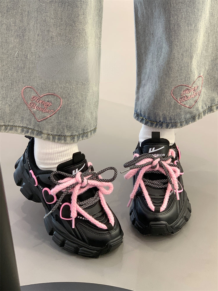 Black Pink Heart Sneakers Shoes Lovercore - Heartzcore MK Kawaii Store