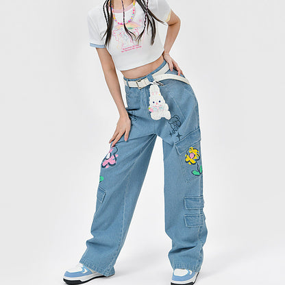 Y2K Style Denim Baggy Blue Bear Pants ON625 MK Kawaii Store