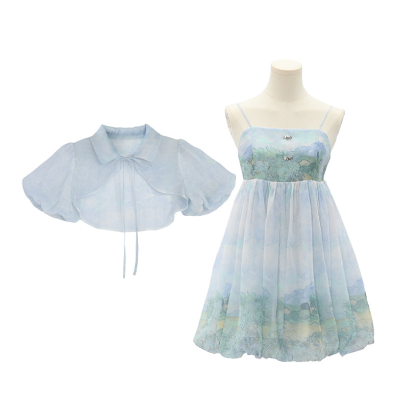 Alice Sweet Soft Green Summer Gradient Dress ON631 KawaiiMoriStore
