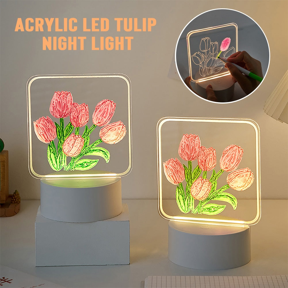 DIY Hand-made Painting Tulip Night Light MK Kawaii Store