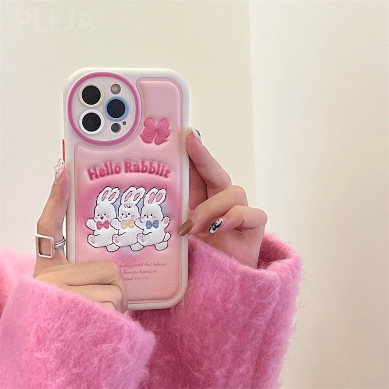 Cute Leather Pink Bow Bunny Phone Case MK18914