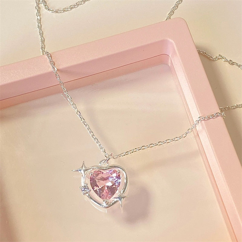 Pink Heart Sparkle Necklace - Cupcake