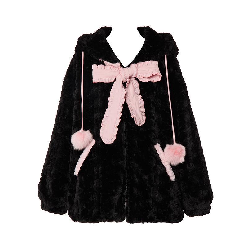 Pink Black Kitty Hoodie Tie Bowknot Coat - Heartzcore MK19002 MK Kawaii Store