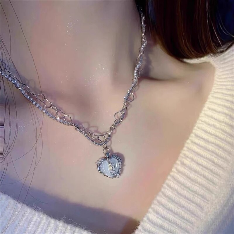 Irregular Crystal Heart Necklace - Cupcake MK Kawaii Store
